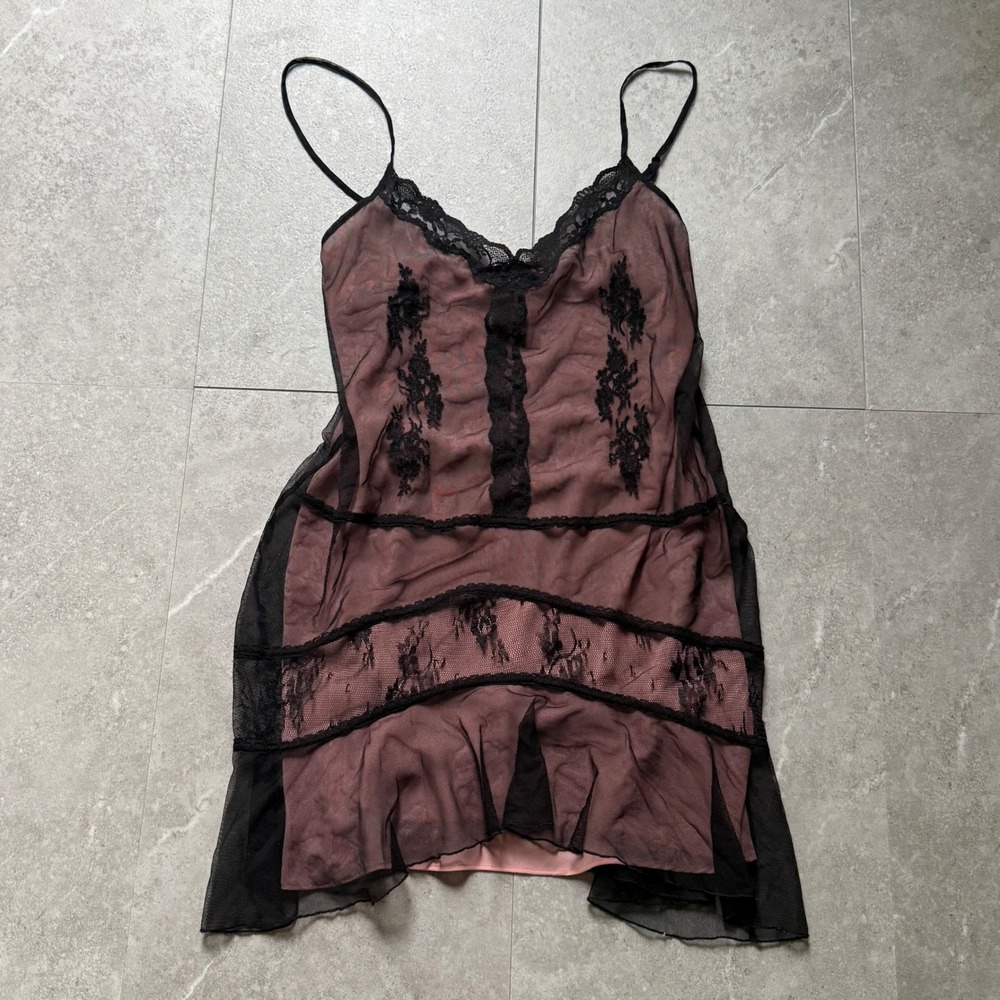 Vintage California Dynasty Lace Mesh Overlay Slip Dress M